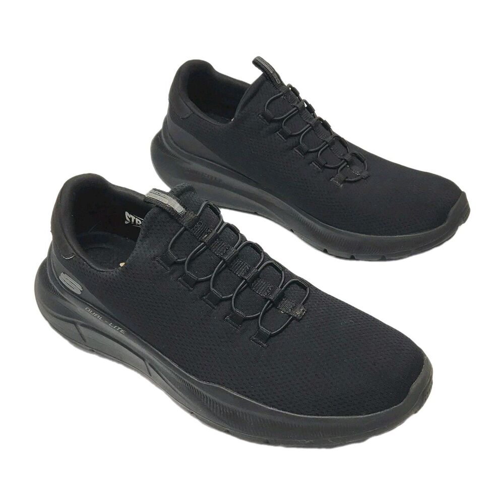 Skechers Sneaker Loafer Black Stretch Air-Cool Relaxed Fit Men Sz 11 Dual-Lite